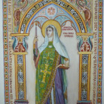 Création Sainte Geneviève enluminure sur peau de mouton pourdre d'or et d'argent Sainte Geneviève