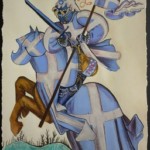 enluminure sur papier poudre d'argent Chevalier Castelbajac pour armagnac 700 Le Chevalier Castelbajac