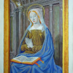 La Vierge de l'Annonciation d'après Bourdichon enluminure sur peau de mouton, poudre d'or 16ème Siècle British Library La Vierge