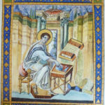 St Luc d'après les évangiles du Mont Athos. Enluminure sur peau de mouton, poudre d'or. 10 ème Siècle St Luc