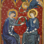 Ste Cecile d'apres le livre de la vie de Jesus et des Saints, enluminure à la colle de parchemin, dorure à la feuille 12ème Siècle BNF Ste Cecile